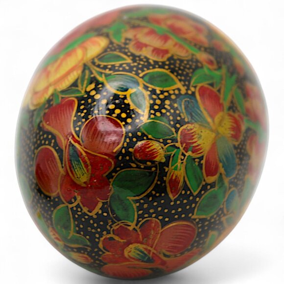 Handmade Floral Papier-Mâché Decorative Egg With Stand From Kashmir India - Picture 6 of 7